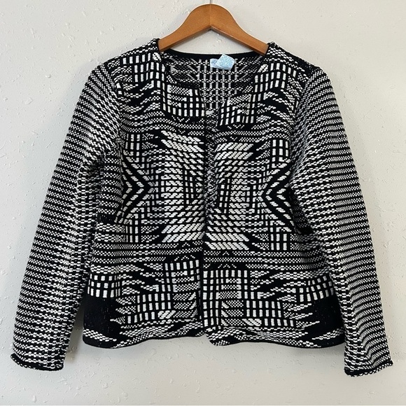 K. Jordan Black White Tweed Blazer Jacket Large Office Formal - Picture 1 of 5